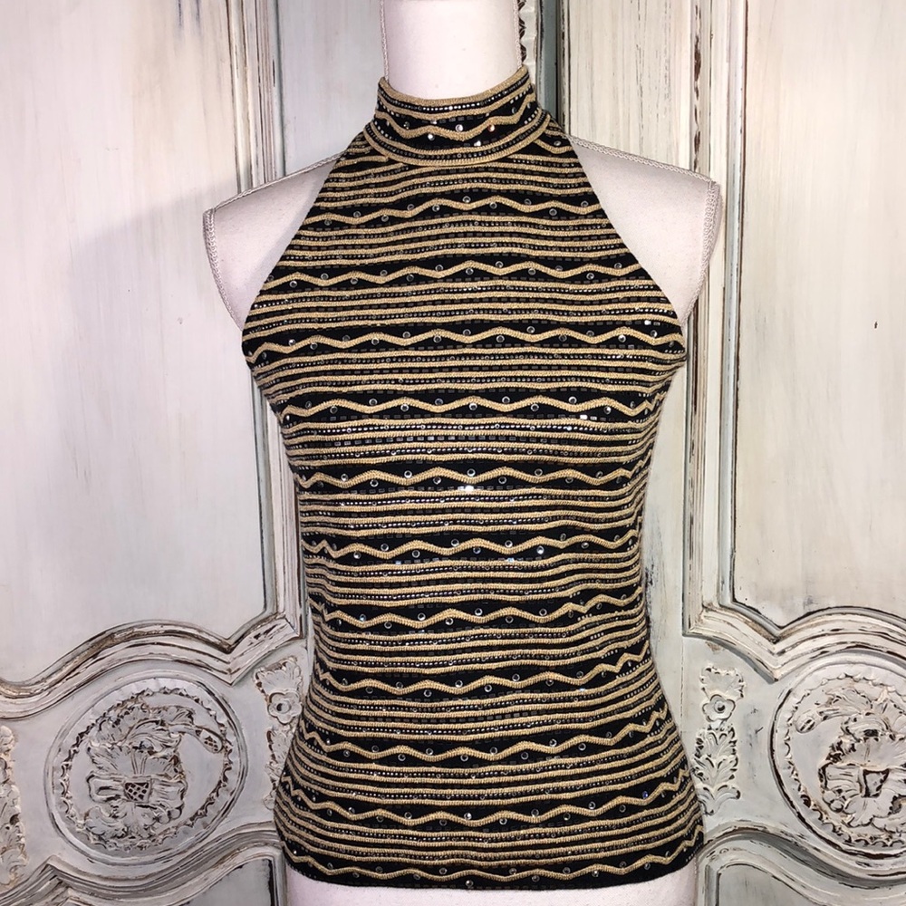 St. John by Marie Gray Cut In Sleeveless Turtleneck Studded Back Zip Top 🔥🎄